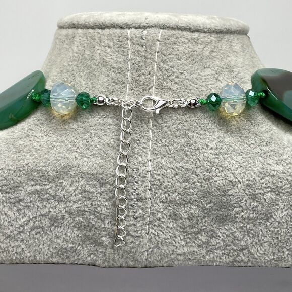 Artisan Handcrafted Blue Green Agate Gemstone Chunky Bold Necklace Beaded - Picture 5 of 9